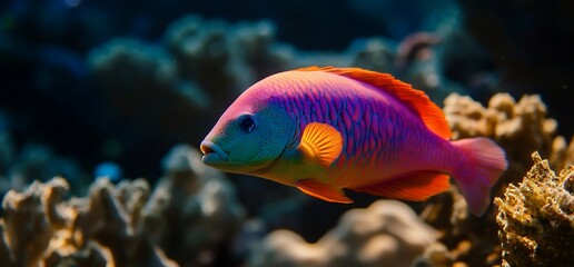 Vibrant Rainbow Fish Swimming Near Coral Reef Depicting Marine Life Beauty