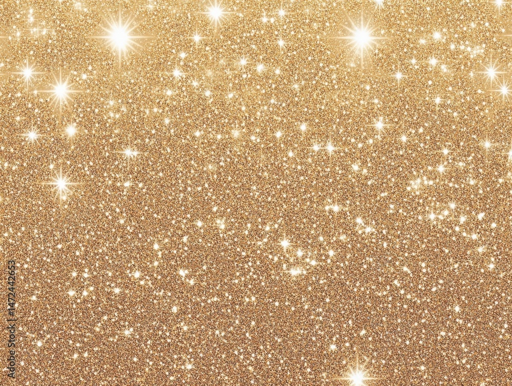 Poster shimmering gold glitter texture with sparkling lights, ideal for festive backgrounds, luxurious desi