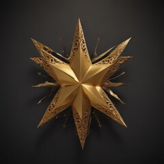 Obraz premium Intricate gold star cut from metallic paper, dark background , handmade, modern