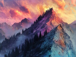 Majestic mountain peak, vibrant colors