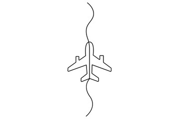 Continuous line drawing of Airplane vector with transparent background vector illustration 
