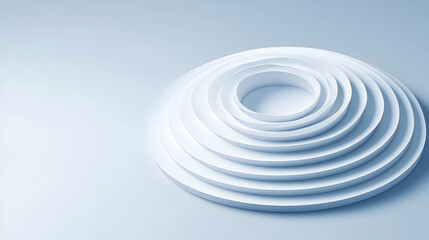 Fototapeta premium Concentric circles, layered white disks on a light blue background