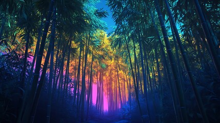 Fototapeta premium Rainbow colored forest path