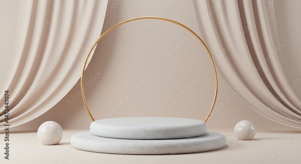 Poster podium display background with curtain and circle