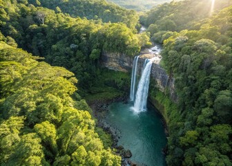 Spectacular Waterfall Cascading Through a Lush Tropical Forest