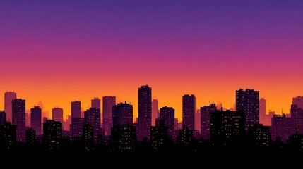 Fototapeta premium Black Silhouetted Buildings Against a Vibrant Sunset Skyline