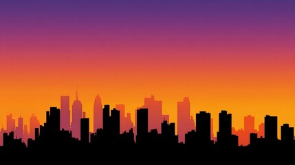 Naklejka premium Minimalist Vector Skyline of City at Sunset with Colorful Gradient