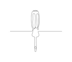 One continuous line drawing of screwdriver. single line illustration of screwdriver tool equipment. editable outline