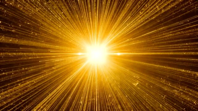 Intense golden light bursts from a central point, its radiating beams creating a dynamic, textured, and energetic display
