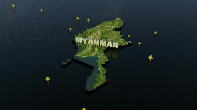 Myanmar 3D Map With Animation