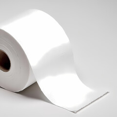 Close-up of a white toilet paper roll, textured with small dots. Its clean 