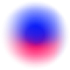 Gradient blurred circle shape. Blue and red fluid liquid element. Soft light holographic element. Round blob with neon aura for design. Blended iridescent organic bubble.