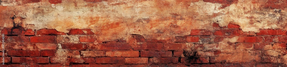 Leinwandbilder a panoramic view of an aged brick wall, showing significant plaster deterioration and revealing the 