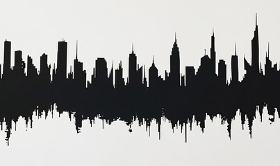 Fototapeta premium Black ink cityscape silhouette with various tall buildings against white background