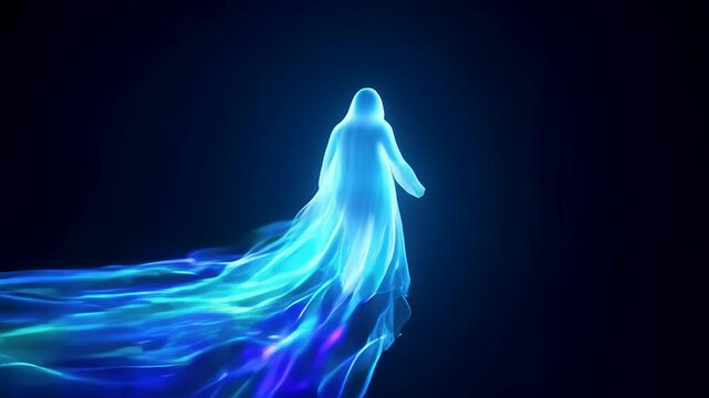A mystical ghost in a glowing aura drifts through the air, causing skittish reactions from those who witness its ethereal and captivating motion a true embodiment of the Halloween spirit.