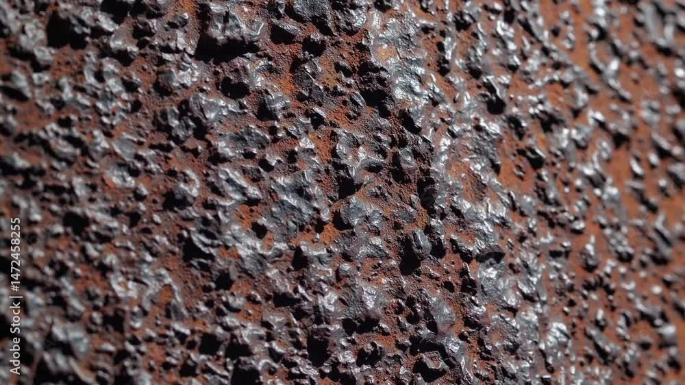 Poster close up view of a rusty metal surface with changing light conditions, highlighting texture and colo