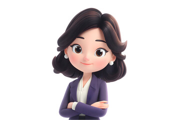 Charming cartoon businesswoman character 3d render illustration confident pose professional attire on transparent background suit