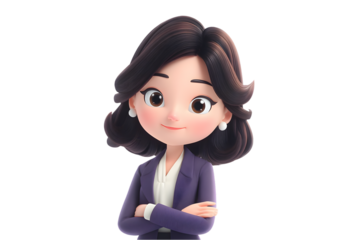 Charming cartoon businesswoman character 3d render illustration confident pose professional attire on transparent background suit