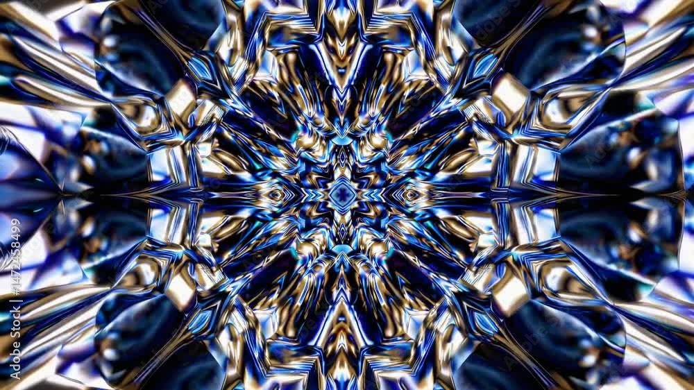 Aufkleber metallic blue and gold kaleidoscope patterns evolving, creating a hypnotic and mesmerizing visual ef