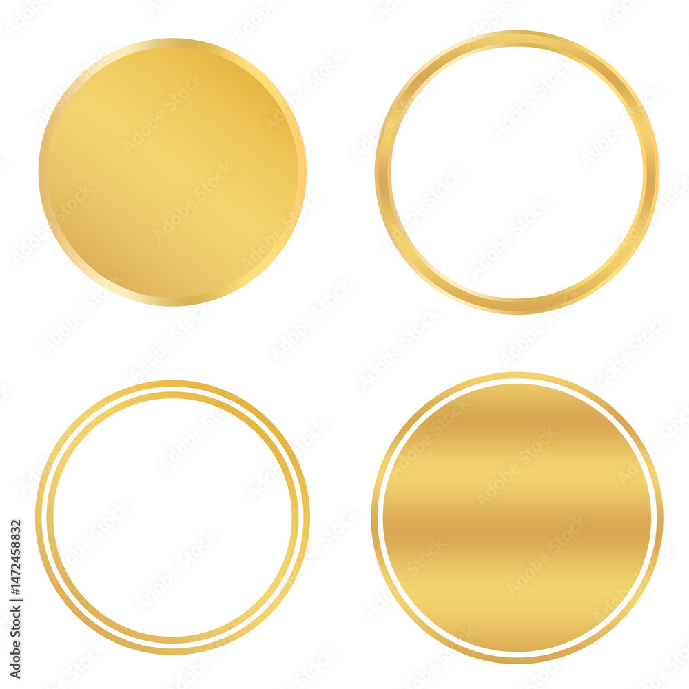 Poster gold circle frame design transparent element png set of golden buttons