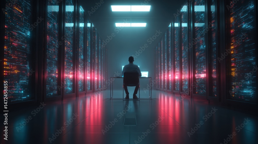 Aufkleber man working in a data center