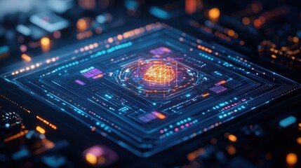 Obraz premium Intricate glowing circuit board patterns create an abstract representation of technology and innovation.