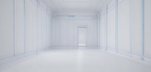 Crisp white background with subtle faded blue architectural blueprint lines,  faded,  digital art,  vintage