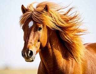 Majestic horse running freely against a clear blue sky  