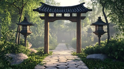 Obraz premium Tranquil asian garden pathway