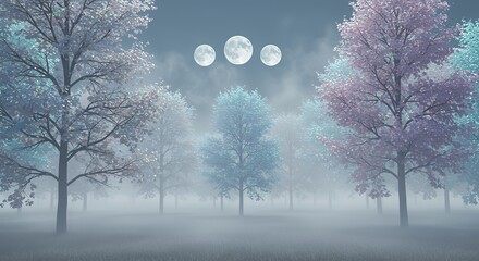 Foggy Forest with Multiple Moons