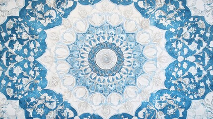 Blue and White Floral Mandala Design  Intricate Pattern   Islamic Art
