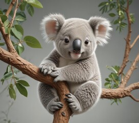 Fototapeta premium Sweet koala infant clinging to a branch, repeating vector artwork , cute koala, tree