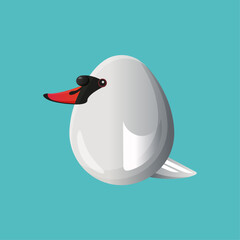 Simplified concept of egg shaped minimalist white Swan isolated on blue background