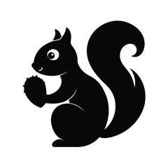 Squirrel holding nut in cute minimalist style silhouette vector image on white background
