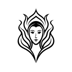 girl with long hair vector line art silhouette