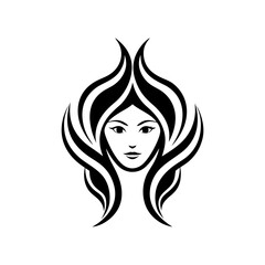 girl with long hair vector line art silhouette