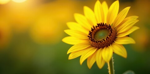 Obraz premium Close-up of a single sunflower, artistic focus, yellow hues , bloom, summer, beautiful