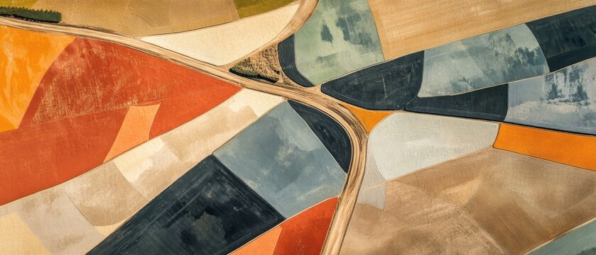 Colorful patchwork of agricultural fields seen from above.