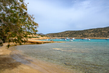 The beach of Kalotaritissa in Amorgos located on the southern side of the island. Cycades, Greece