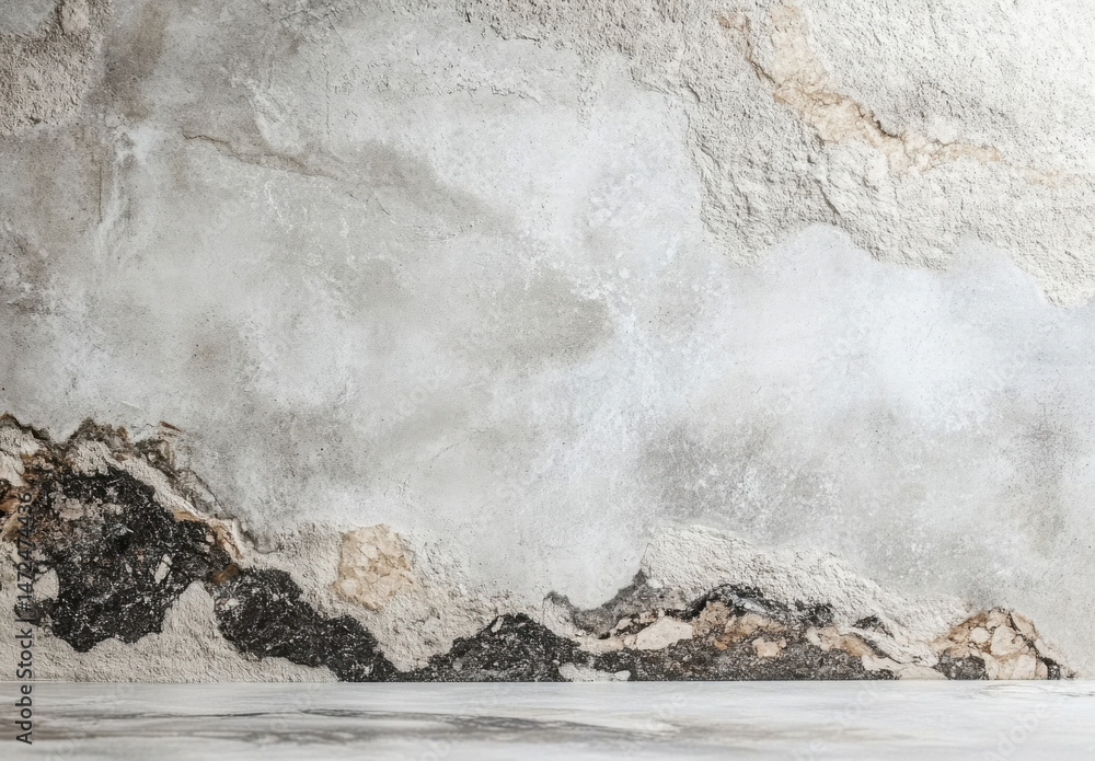 Aufkleber grunge concrete wall texture with damaged plaster and smooth floor, ideal for backgrounds or design 