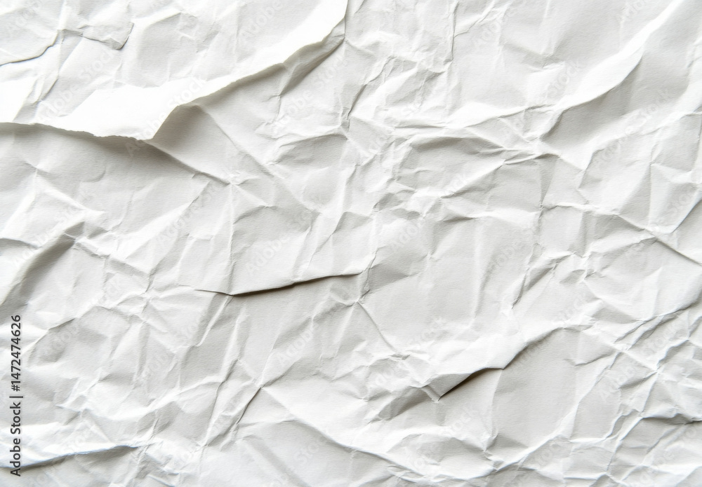 Poster High-resolution image of crumpled white paper texture, showing detailed creases and folds, ideal for backgrounds or design elements. : Generative AI