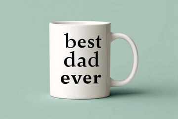 A minimalist white mug with bold text best dad ever in black sans serif