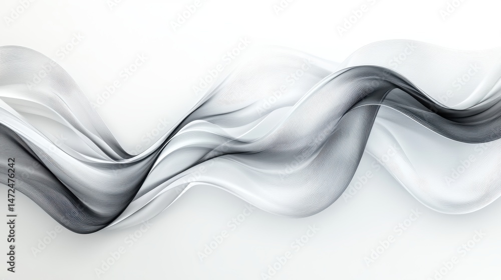 Poster abstract grayscale wave pattern elegant fluid curves on white background