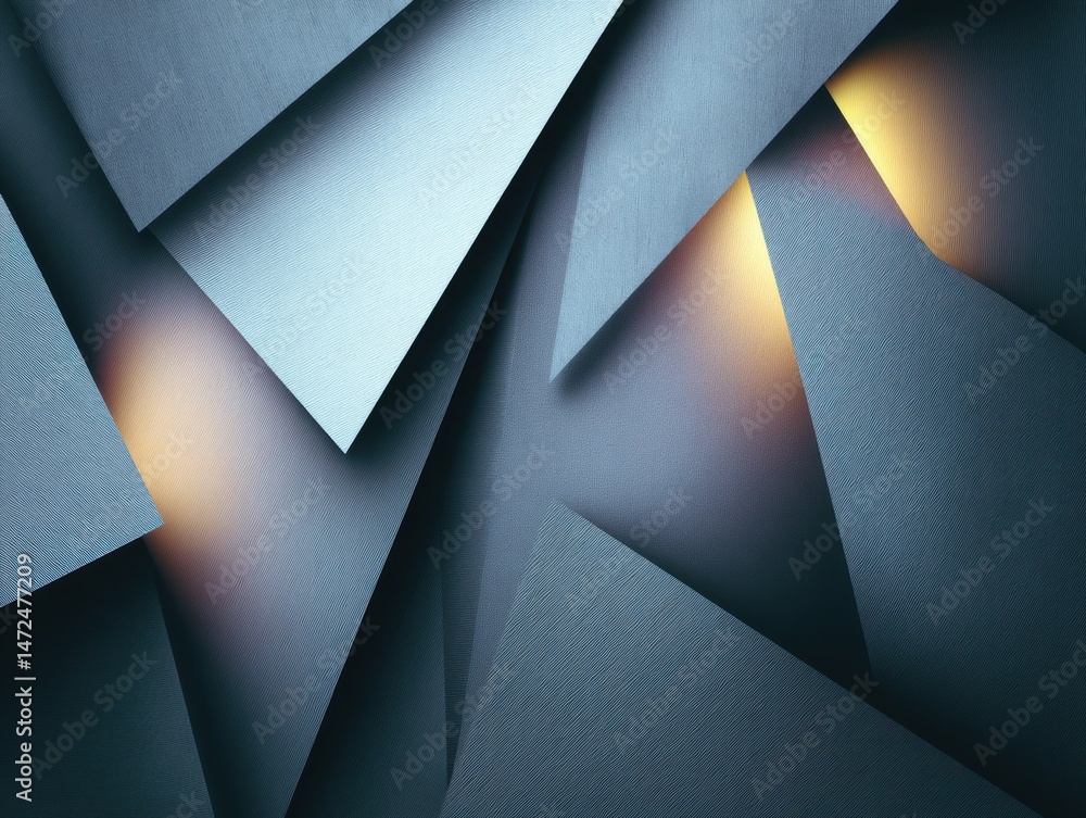Fototapete abstract composition of overlapping metallic sheets with soft glowing highlights