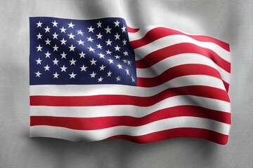 Fototapeta premium Hyper realistic close-up of an American flag rippling in the wind with visible stitching and sunlight shining through