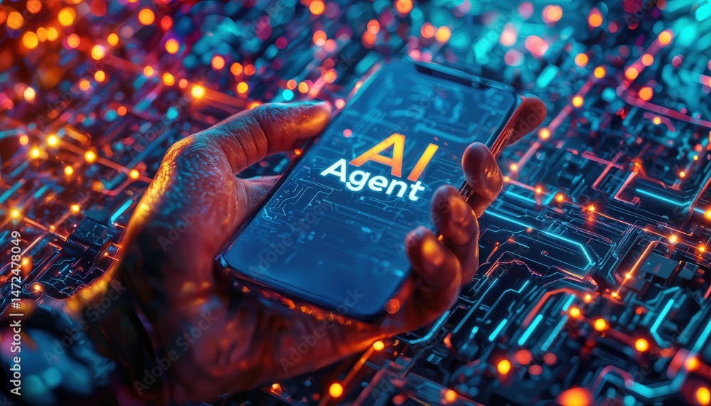 Aufkleber a person's hands hold a glowing smartphone displaying 