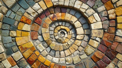 Colorful Spiral Mosaic Pattern with Natural Stone Tiles