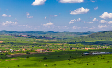 Obraz premium Landscape with a village in the countryside of Transylvania in Romania