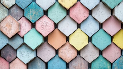 Fototapeta premium Colorful Hexagonal Wooden Tiles Arranged in Geometric Pattern
