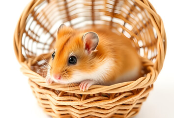 Hamster in a closed woven basket, Generative AI